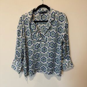 Zara Blue and White Floral Blouse